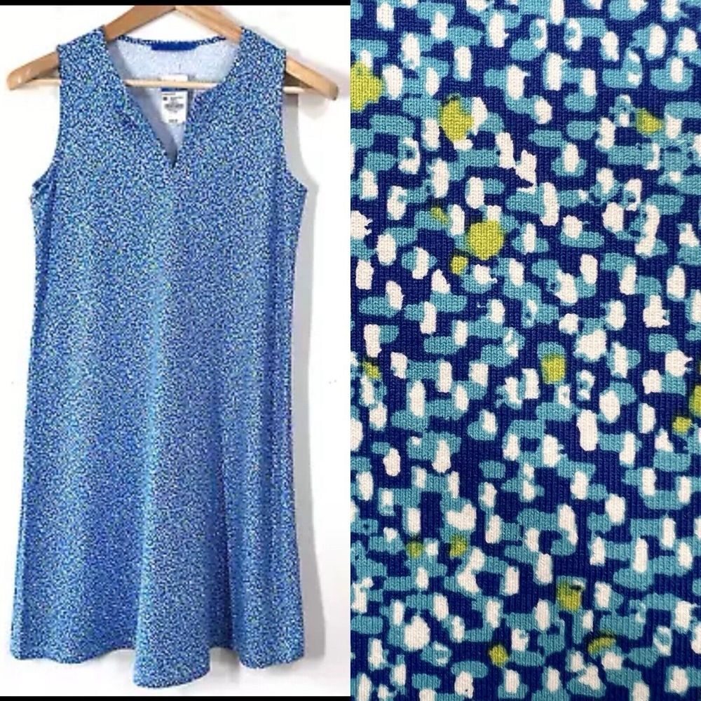 J. McLaughlin Catalina Cloth Shift Ellison Dress Medium Keyhole Neck‎ Blue Dot
